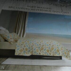 Harbor view 3 pc luxury soft washed reversible quilt set rn#145211